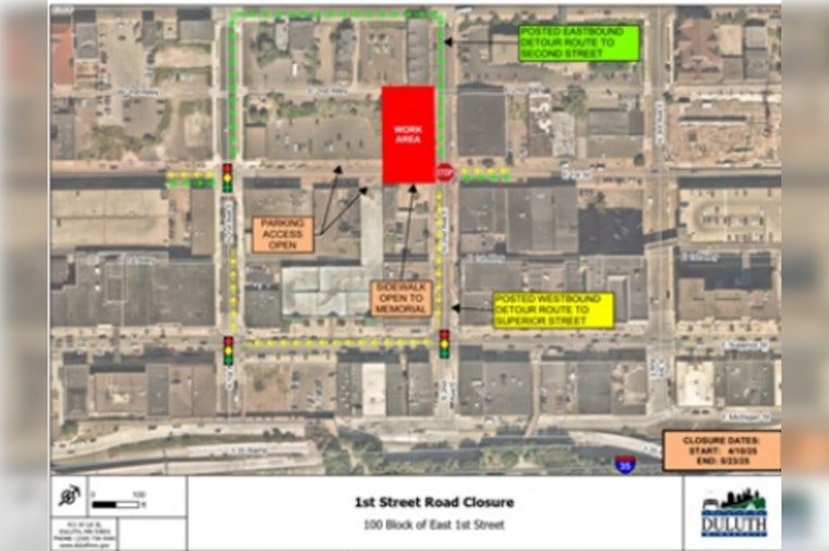 Duluth Drivers Alert: 6-Week Road Closure on East First Street Begins April 10 with Detour Routes in Place