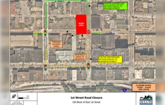 Duluth Drivers Alert: 6-Week Road Closure on East First Street Begins April 10 with Detour Routes in Place