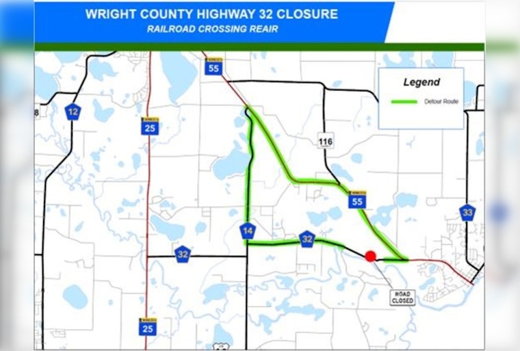 Emergency Track Repairs to Close County Highway 32 Near Rockford Township; Detours Planned