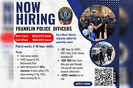 Franklin Police Department Offers Attractive Salary and Benefits to Attract New Recruits