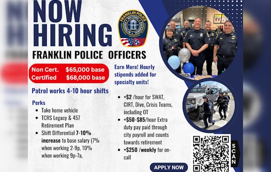 Franklin Police Department Offers Attractive Salary and Benefits to Attract New Recruits