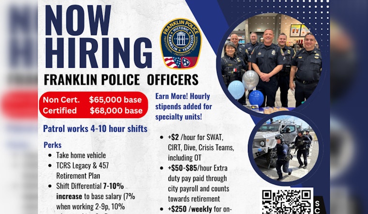 Franklin Police Department Offers Attractive Salary and Benefits to Attract New Recruits