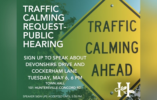 Huntersville Residents Invited to Public Hearing on Traffic Calming on Devonshire Drive and Cockerham Lane