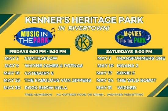 Kenner's Rivertown Heritage Park Gears Up for Free Music and Movies in May