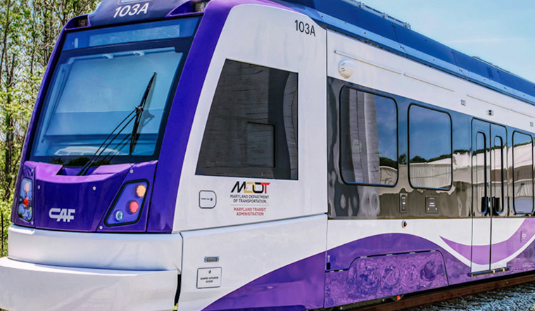 Maryland's Purple Line Light Rail Vehicles Begin Dynamic Testing on Glenridge Track