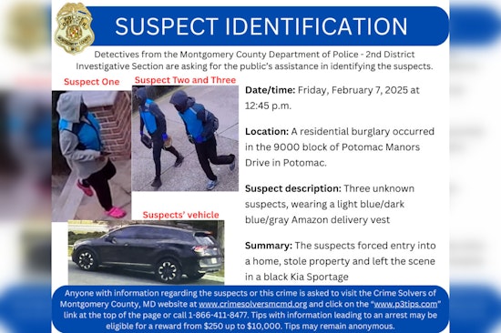 Montgomery County Police Offer $10,000 Reward for Tips on Potomac Manors Drive Burglary