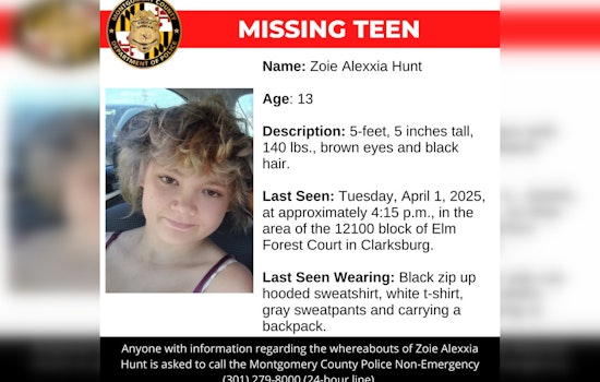 Montgomery County Police Seek Assistance in Search for Missing 13-Year-Old Girl, Zoie Alexxia Hunt