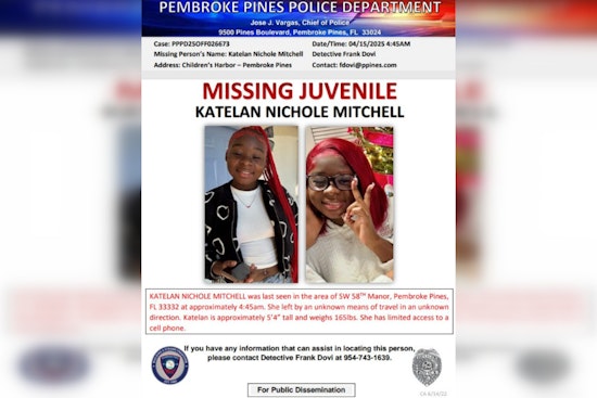 Pembroke Pines Police Seek Public's Help in Locating Missing 15-Year-Old Katelan Mitchell