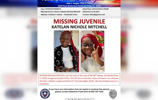 Pembroke Pines Police Seek Public's Help in Locating Missing 15-Year-Old Katelan Mitchell