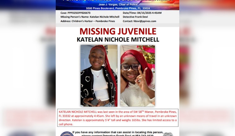 Pembroke Pines Police Seek Public's Help in Locating Missing 15-Year-Old Katelan Mitchell