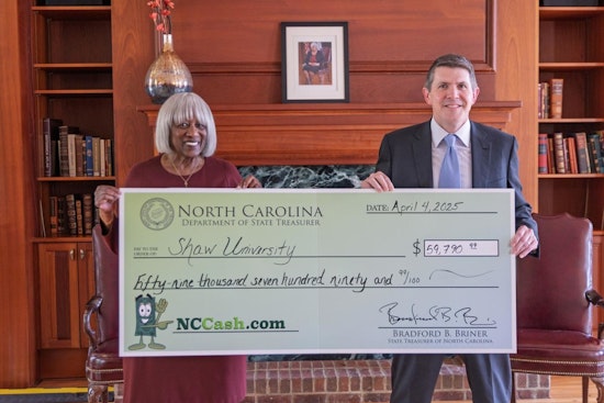 Shaw University Receives $59,790 in Unclaimed Property from North Carolina's Treasurer