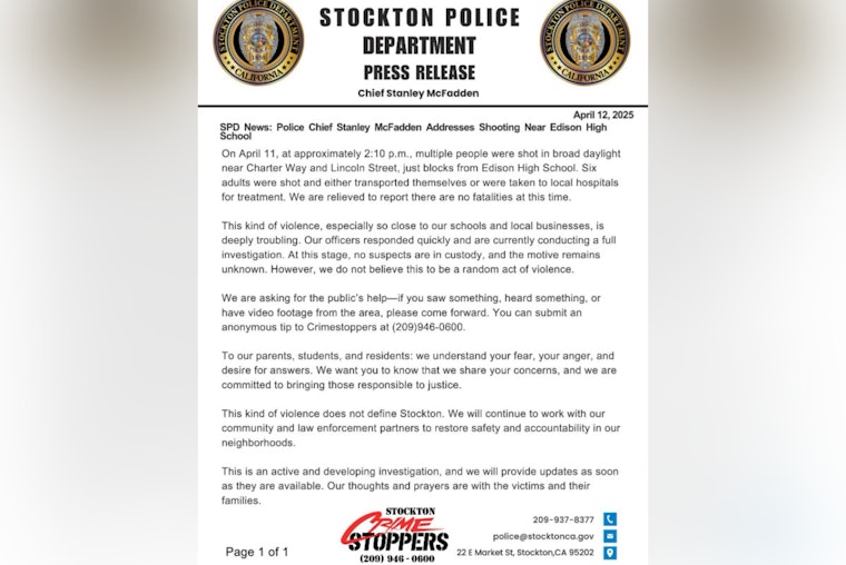 Stockton Police Chief Seeks Public's Help Following Daytime Shooting Near Edison High School