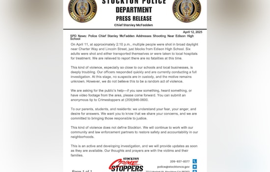 Stockton Police Chief Seeks Public's Help Following Daytime Shooting Near Edison High School