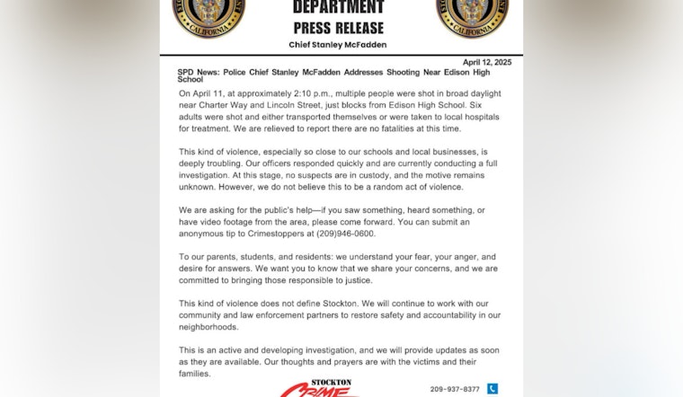 Stockton Police Chief Seeks Public's Help Following Daytime Shooting Near Edison High School