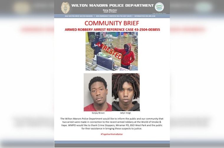 Two Suspects Arrested Following Armed Robbery at Wilton Manors Smoke Shop