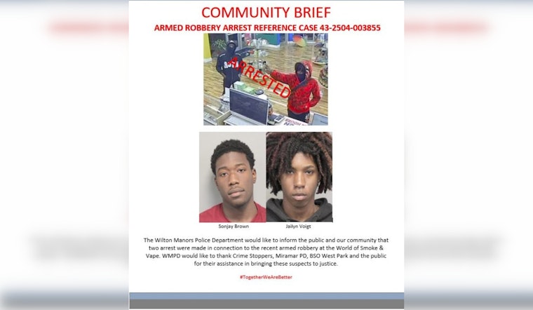 Two Suspects Arrested Following Armed Robbery at Wilton Manors Smoke Shop