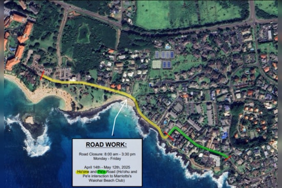 Upcoming Partial Closure of Ho‘one Road in Kaua‘i for Resurfacing Work from April 14 to May 12