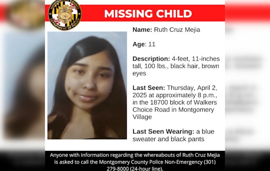 Urgent Public Search Underway for Missing 11-Year-Old Ruth Cruz Mejia in Montgomery Village