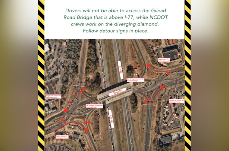 Weekend Alert as Gilead Road Bridge Over I-77 in Huntersville Closes for Diverging Diamond Interchange Work