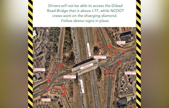 Weekend Alert as Gilead Road Bridge Over I-77 in Huntersville Closes for Diverging Diamond Interchange Work
