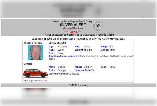 Austin Police Cancel Silver Alert for Missing 73-Year-Old John Mendel