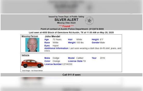 Austin Police Cancel Silver Alert for Missing 73-Year-Old John Mendel