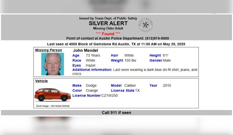 Austin Police Cancel Silver Alert for Missing 73-Year-Old John Mendel