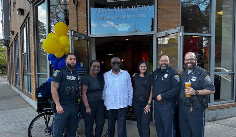 Boston Police Foster Community Ties at Grand Opening of Viva Mi Arepa in Jamaica Plain