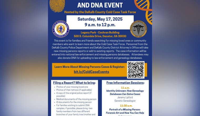 DeKalb County to Host Missing Persons & DNA Event in Decatur, Aiding Families in Search of Lost Loved Ones