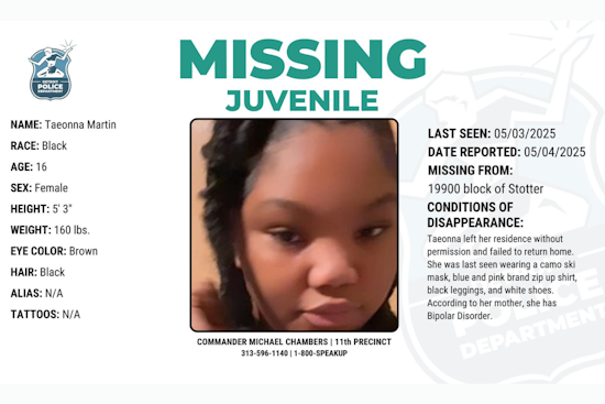 Detroit Police Urge Public to Aid in Search for Missing 16-Year-Old Taeonna Martin
