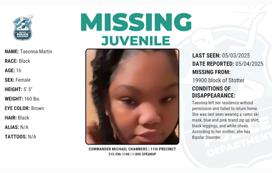 Detroit Police Urge Public to Aid in Search for Missing 16-Year-Old Taeonna Martin