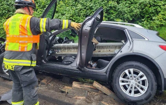 Driver Survives as Guardrail Impales Car on Everett Freeway
