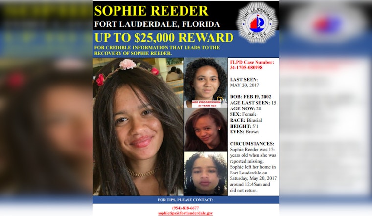 Fort Lauderdale Police Reiterate $25K Reward for Information on Sophie Reeder's Disappearance