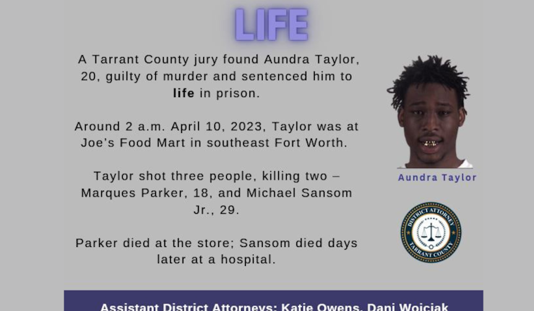 Fort Worth Man Sentenced to Life for Double Homicide in Southeast Gang-Related Shooting