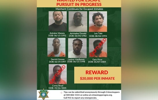 Fugitive Corey Boyd Captured by Louisiana State Police, Orleans Parish Sheriff's Office Seeks Public's Help for Remaining Suspects