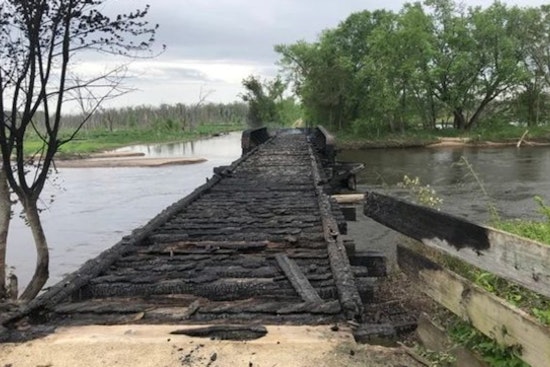 Great River State Trail's Tank Creek Bridge Destroyed by Fire, Prompting Closure Near Trempealeau, Wisconsin