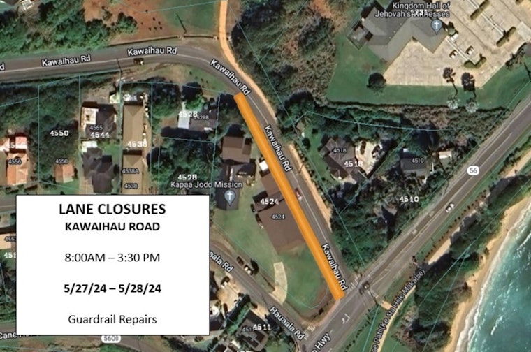 Guardrail Repairs to Impact Kawaihau Road Traffic in Kauai on May 27-28