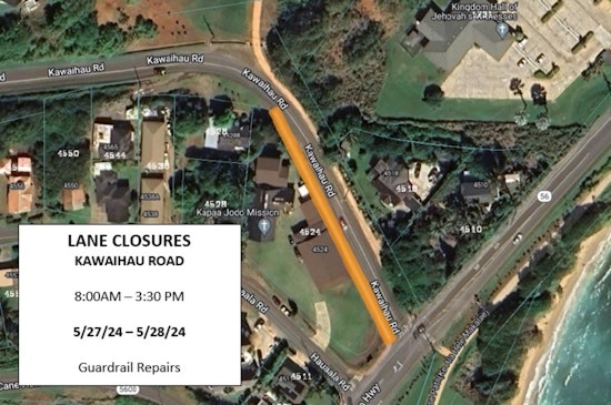 Guardrail Repairs to Impact Kawaihau Road Traffic in Kauai on May 27-28