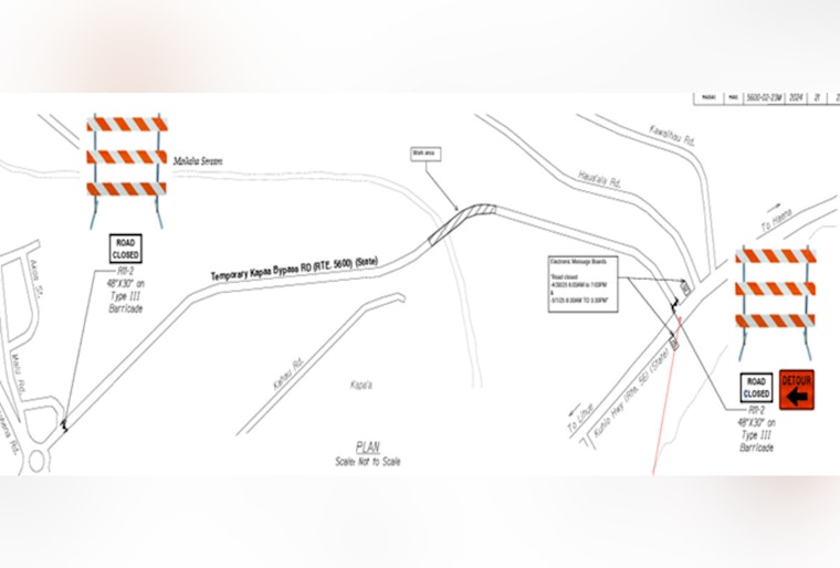 Kapaʻa Bypass Road in Hawai'i Faces Two-Day Closure for Maintenance, Detours in Place on May 27 and May 30