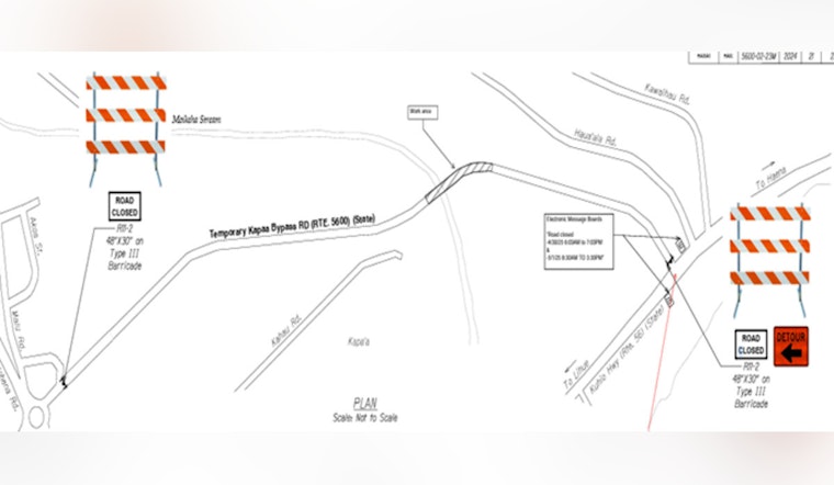 Kapaʻa Bypass Road in Hawai'i Faces Two-Day Closure for Maintenance, Detours in Place on May 27 and May 30