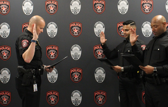 Lewisville Welcomes New Officers Hewage and Duncan to Police Force Amidst Community Cheers