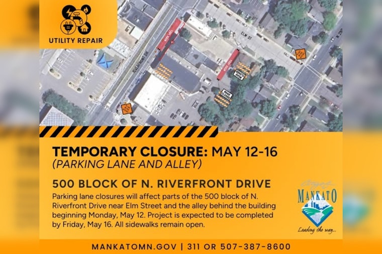 Mankato Gas Line Repair Prompts Route Adjustments on N. Riverfront Drive
