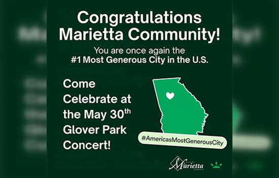Marietta Named Most Generous City in America for Third Time, Plans Celebration at Glover Park Concert Series