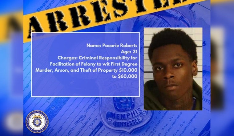 Memphis Police Arrest Suspect Pacarie Roberts, Charged with Facilitation of First-Degree Murder and Arson