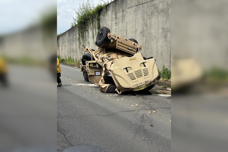 Military Vehicle Crashes Off I-90 Overpass in Bellevue, Two Injured in 30-Foot Plunge
