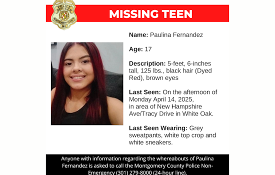 Montgomery County Police Seek Public's Assistance in Locating Missing Teenager Paulina Fernandez