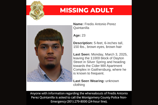 Montgomery County Police Seek Public's Help in Search for Missing Silver Spring Man, Fredis Antonio Perez Quintanilla