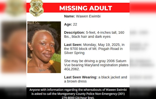 Montgomery County Police Seek Public's Help to Locate Missing 22-Year-Old Resident of Silver Spring