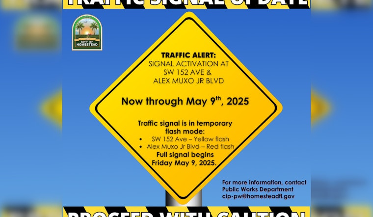 New Traffic Signal Installed at SW 152 Avenue and Alex Muxo Jr Boulevard in Homestead