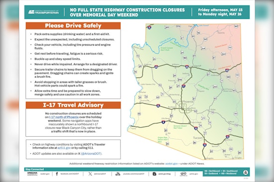 No Scheduled Highway Closures in Arizona During Memorial Day Weekend, ADOT Says